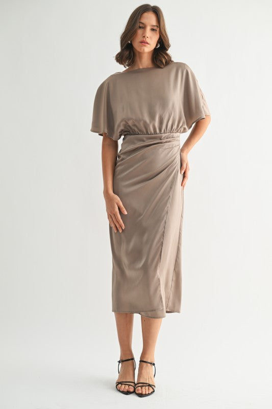 satin mocha dress Mocha Cowl Neck Satin Bodycon Dress