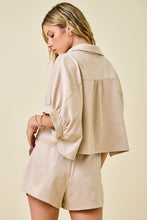 Load image into Gallery viewer, Ecru Suede Button Cropped Shirt + Shorts Set