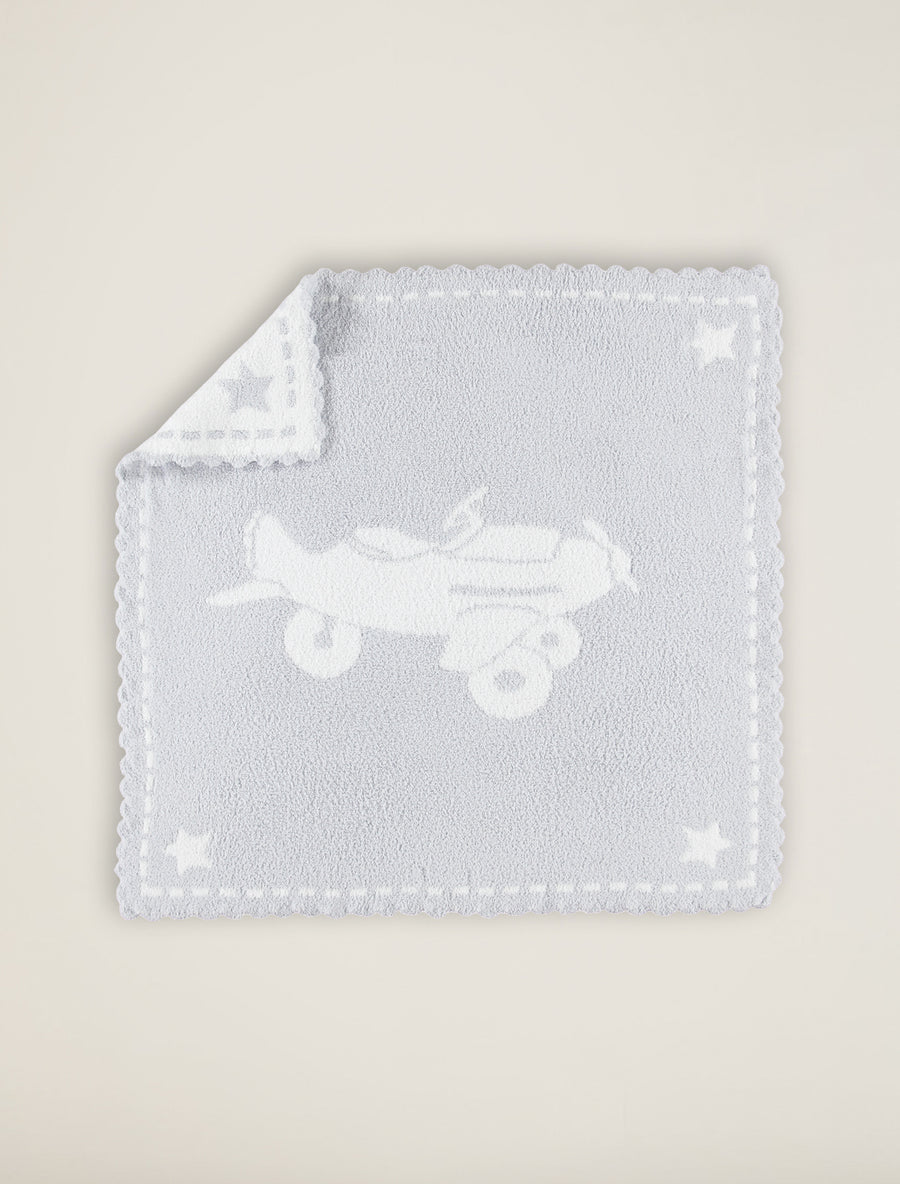 Barefoot Dreams Blue/White Airplane CC Scalloped Receiving Blanket