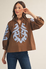 Load image into Gallery viewer, Brown/Blue Appliqué LS Top