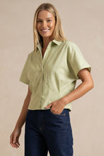 Load image into Gallery viewer, Tailored Taffeta SS Blouse Sage