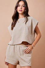 Load image into Gallery viewer, Tan/Brown Soft Striped Top + Shorts Set