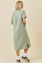 Load image into Gallery viewer, Washed Olive Button Collar Midi Shirt Dress