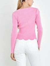 Load image into Gallery viewer, Pink Ribbed Scallop Hem Sweater