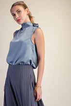 Load image into Gallery viewer, Satin Slate Mock Neck Back Tie Top
