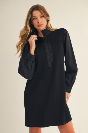 Black Ruffle Sleeve and Collar Dress