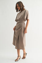 Load image into Gallery viewer, Mocha Satin Wrap Detail Midi Dress