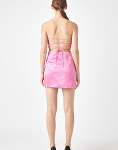 Berry Pink Satin Cross Tie Back Mini Dress