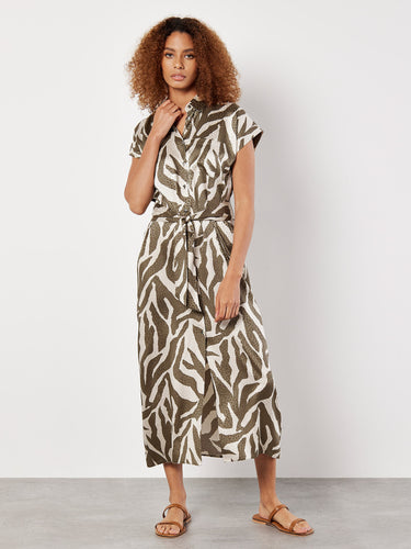 Khaki Texture Zebra Print Tie Dress