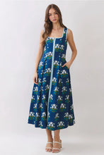 Load image into Gallery viewer, Navy Floral Border Trim Midi Dress