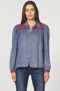 DJD Blue/Red Embroidered LS Top