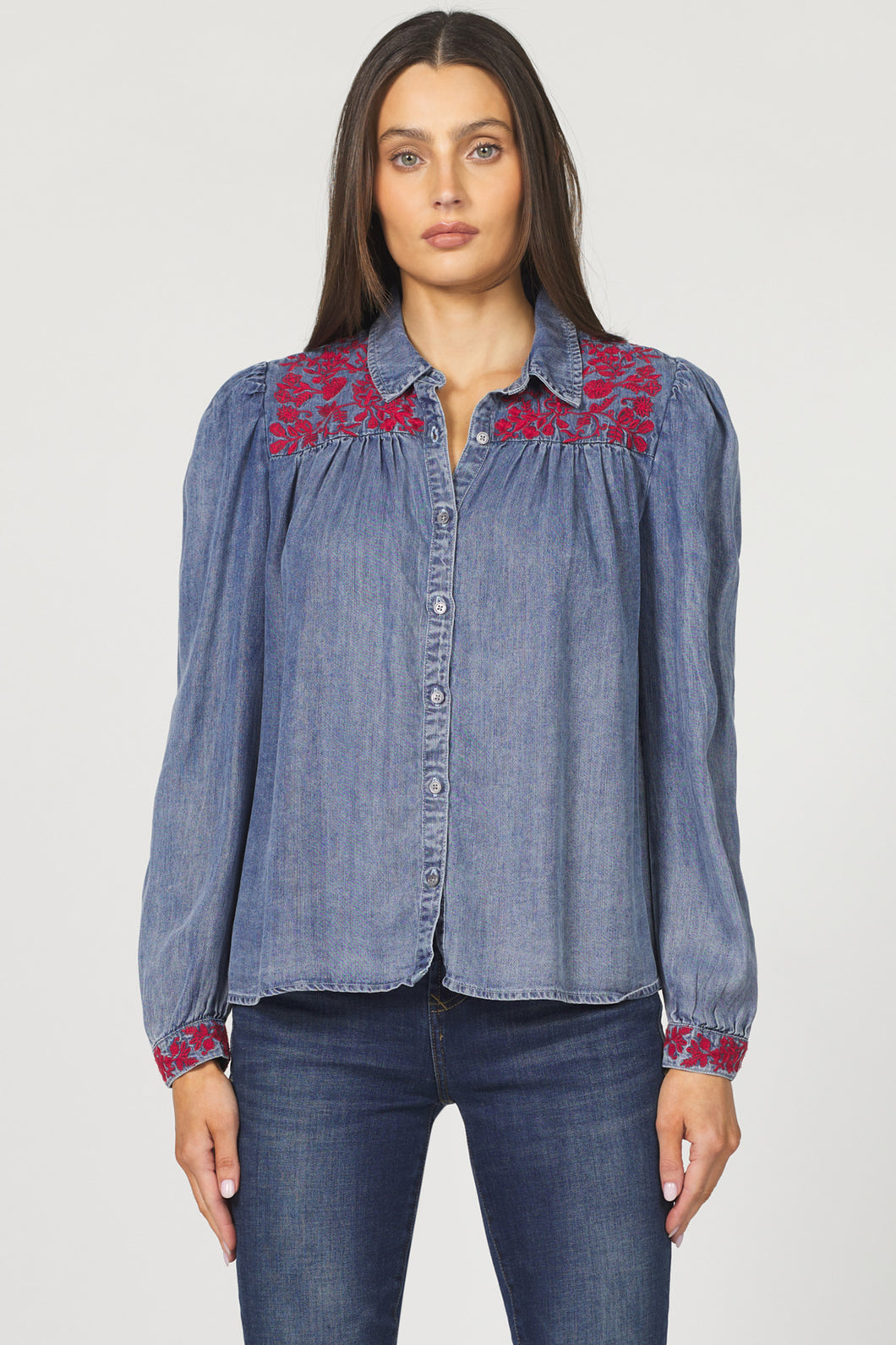 DJD Blue/Red Embroidered LS Top