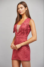 Load image into Gallery viewer, Maroon Suede Fringe Trimmed Fitted Dress
