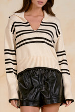 Load image into Gallery viewer, White Striped V-Neck Collared Sweater