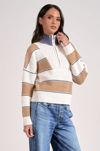 Camel Multi Stripe 1/4 Zip Sweater