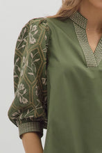 Load image into Gallery viewer, Olive Embroidered Slv V-Neck Top