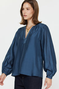 Sapphire Blue LS Split Neck Blouse