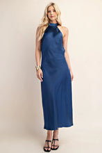 Load image into Gallery viewer, Prettiest Blue Satin Halter Open Back Dress