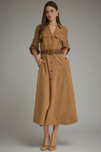 Load image into Gallery viewer, Camel Soft Suede Belted Maxi Dress