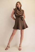 Load image into Gallery viewer, Mock Neck Slvls Tie Front Dress Mocha