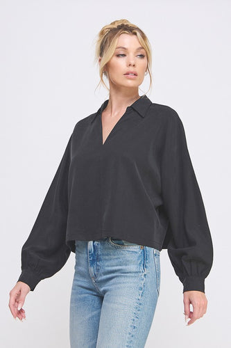 Dolman Collared LS Blouse Black