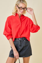 Load image into Gallery viewer, Button Down Collared 3/4 Puff Slv Top Candy Red