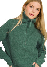 Load image into Gallery viewer, Half Zip High Collared Pullover Sweater Dk Green