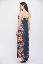 Load image into Gallery viewer, Navy Floral Border Strapless Maxi Dress