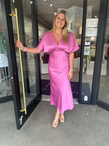 Pink Deep V-Neck Satin Dress