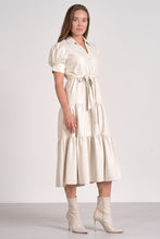 Load image into Gallery viewer, White Leather Tie Frnt Midi Dress