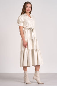 White Leather Tie Frnt Midi Dress