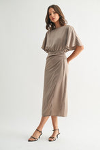 Load image into Gallery viewer, Mocha Satin Wrap Detail Midi Dress