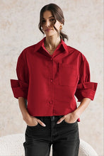 Load image into Gallery viewer, Rolled Sleeve Button Up Blouse Red