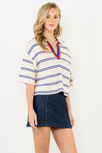 Blue Striped SS Knit Top (THML)