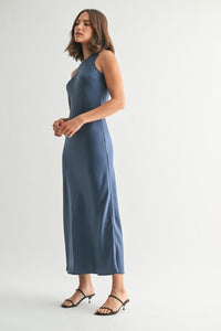 Dusty Blue Slvls Satin Dress