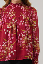 Load image into Gallery viewer, Floral Deep Red Smocked Front Top
