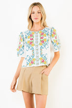 Load image into Gallery viewer, Cream Floral Embroidered Top w/ Scallop Neckline (THML)