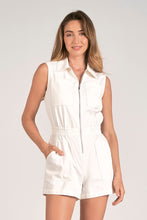 Load image into Gallery viewer, White Denim Collared Slvls Romper