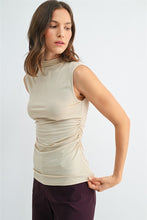 Load image into Gallery viewer, Lt. Taupe Shirring Waist Mock Neck Top