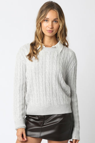 Light Grey Sweater w/ Dress Shirt Collar