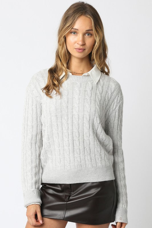 Light Grey Sweater w/ Dress Shirt Collar