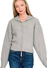Load image into Gallery viewer, Heather Grey Collared Zip Up Sweater