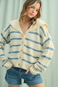 Natural/Blue Striped Cardigan