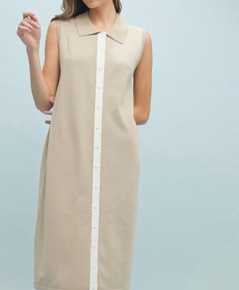 Mocha/White Midi Sweater Tank Dress