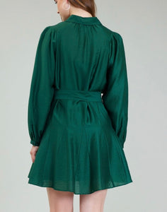 Jewel Green LS Dress w/ Waist Belt