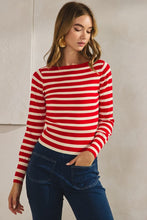 Load image into Gallery viewer, Red Striped Soft LS Sweater Top