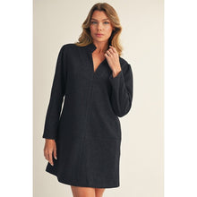 Load image into Gallery viewer, Black LS Herringbone Pattern Shift Dress