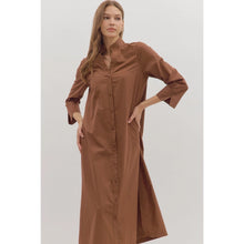 Load image into Gallery viewer, Brown LS Button Down Midi Dress