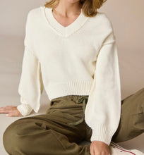 Load image into Gallery viewer, Cream V-Neck Solid Sweater