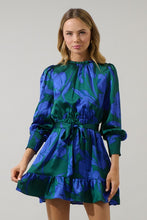 Load image into Gallery viewer, Blue Green Floral Satin Dress